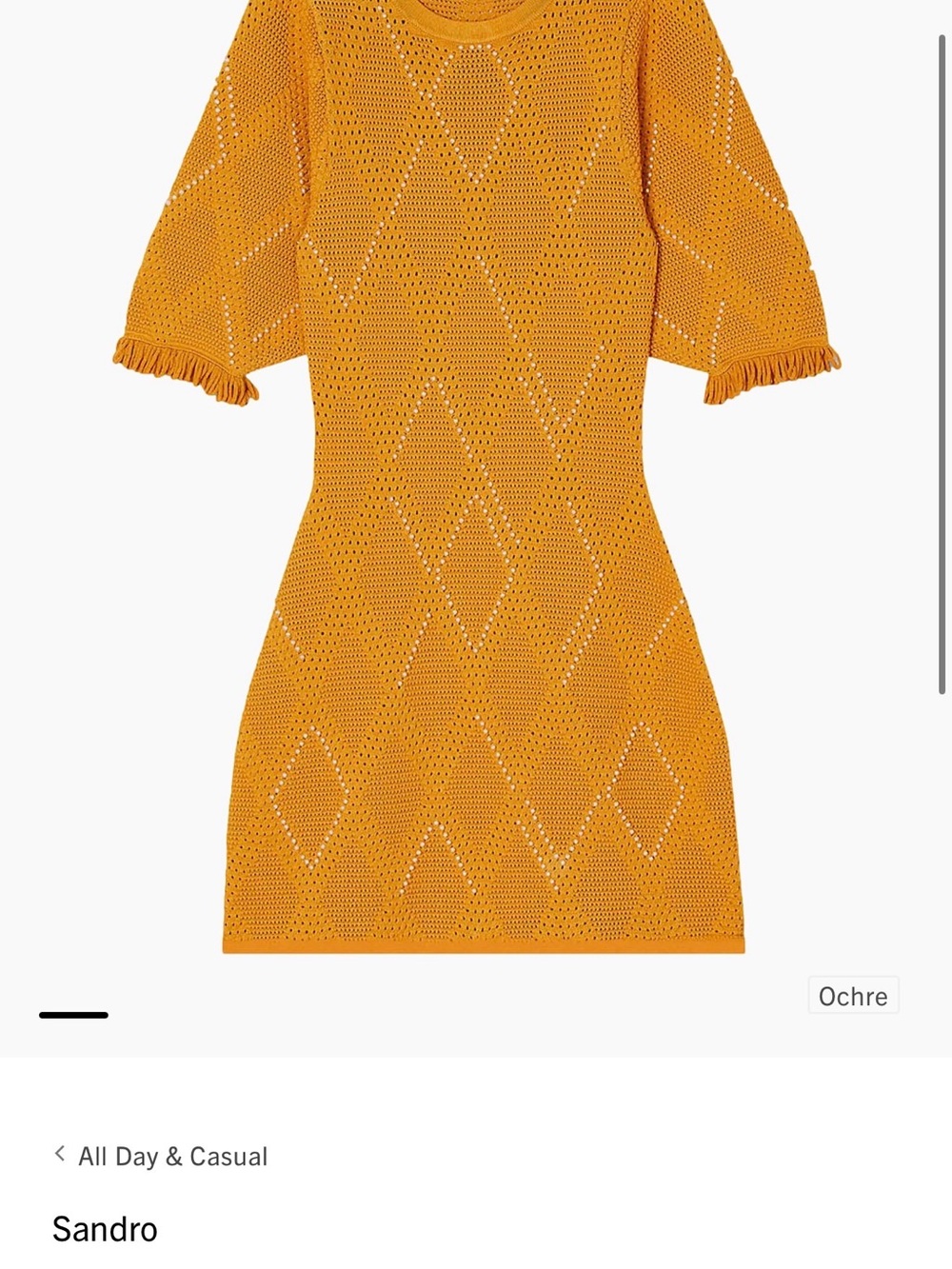 Sandro Ochre Crochet Diamond-Pattern Mini Dress